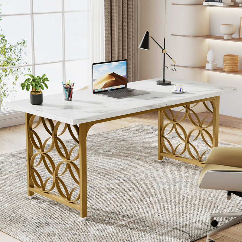 Mercer41 63 Inch Executive Desk Modern Office Desk with Strong Metal Frame for Home Office Reviews Wayfair